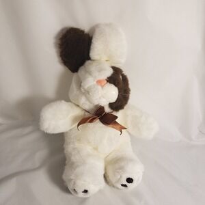 Vintage 1991 Fairview White Brown Satin Ribbon Bunny Rabbit Plush 15" Easter